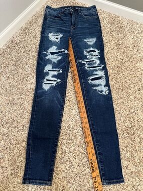 American Eagle Outfitters Dark Blue Distressed Skinny Jeans